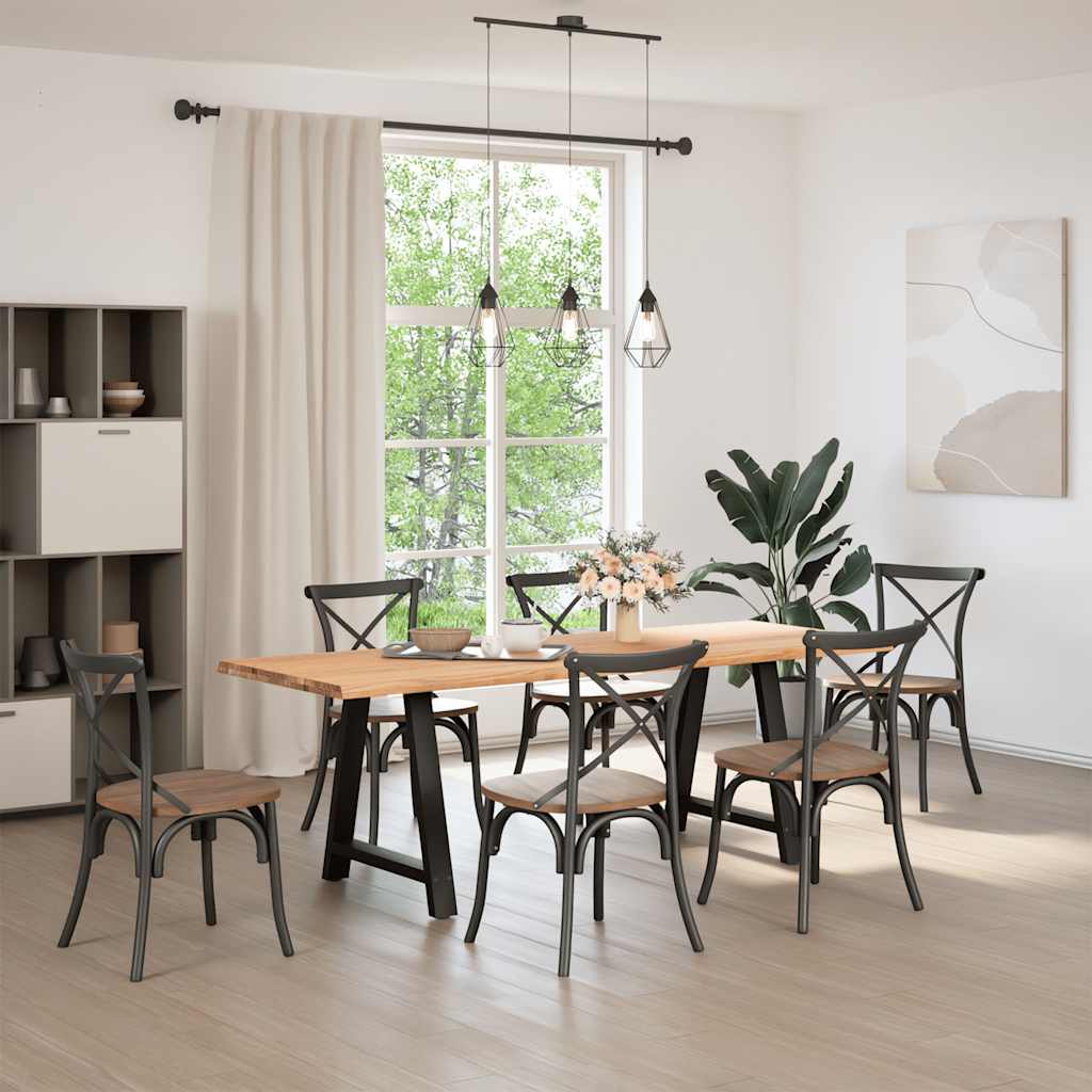 Eettafel met natuurlijke rand 220x80x74 cm massief eikenhout