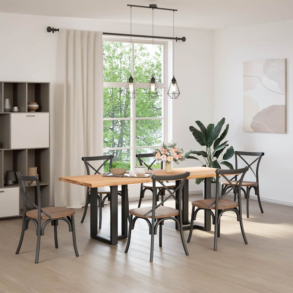 Eettafel met natuurlijke rand 220x80x74 cm massief eikenhout