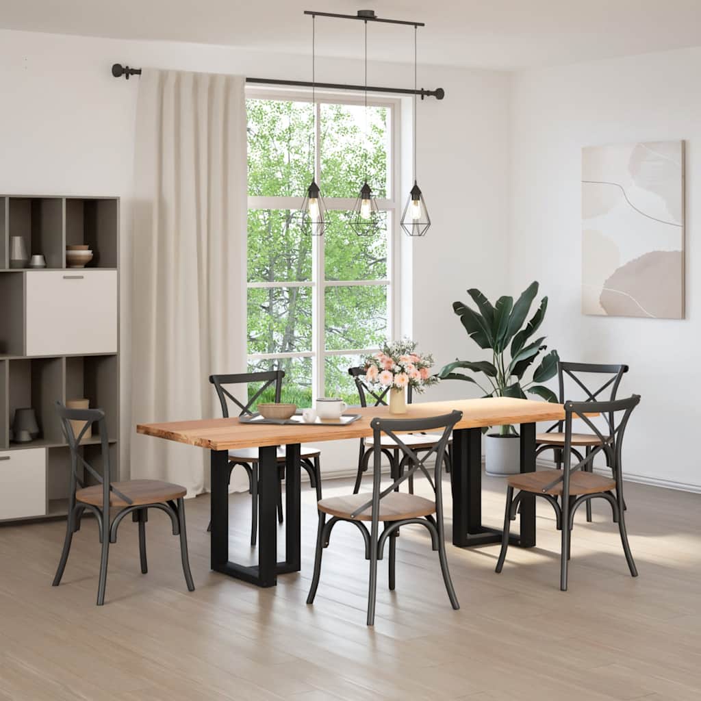 Eettafel rechthoekig 240x80x74 cm massief eikenhout lichtbruin