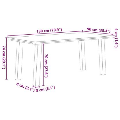Eettafel rechthoekig 180x90x74 cm massief eikenhout lichtbruin