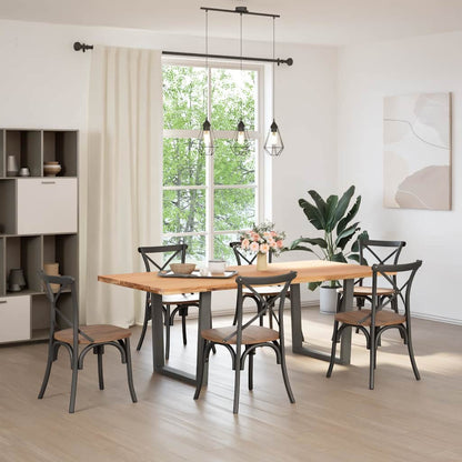 Eettafel met natuurlijke rand 220x100x74 cm massief eikenhout