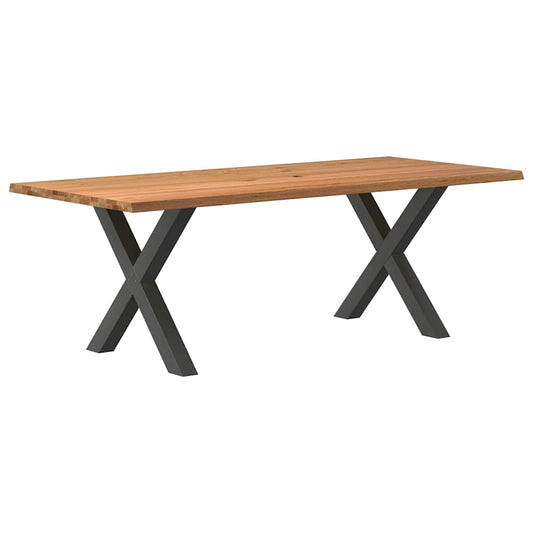 Eettafel met natuurlijke rand 220x100x74 cm massief eikenhout