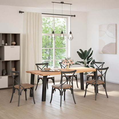 Eettafel met natuurlijke rand 220x100x74 cm massief eikenhout