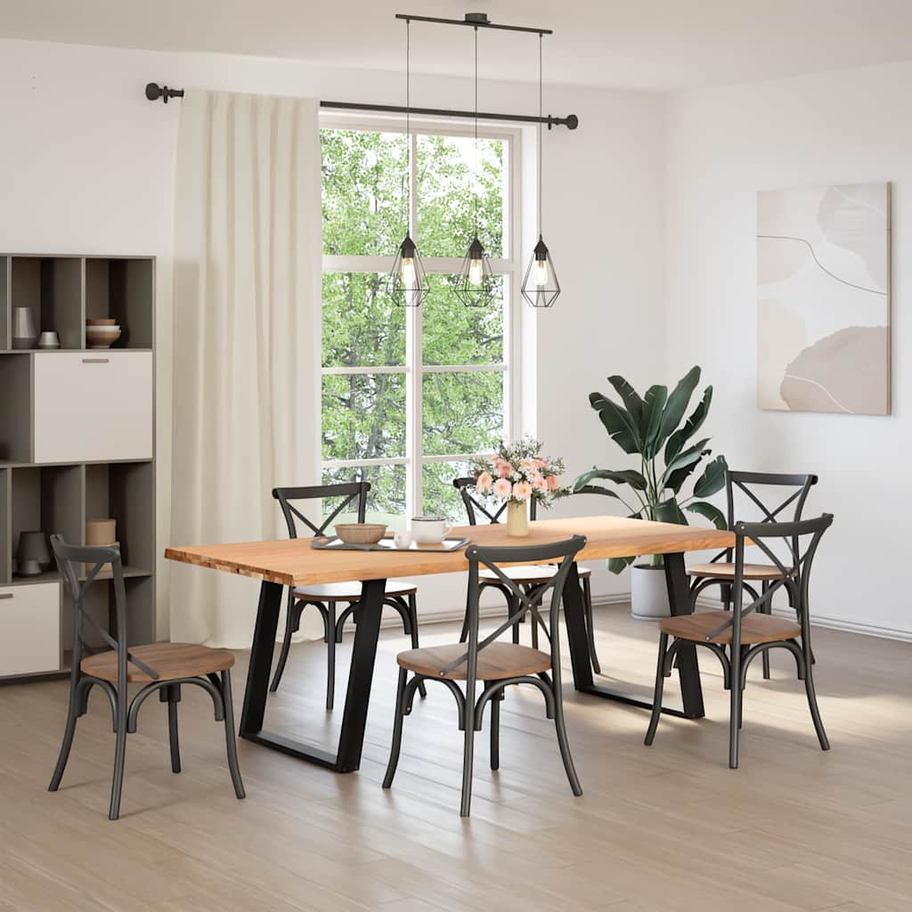 Eettafel met natuurlijke rand 220x100x74 cm massief eikenhout