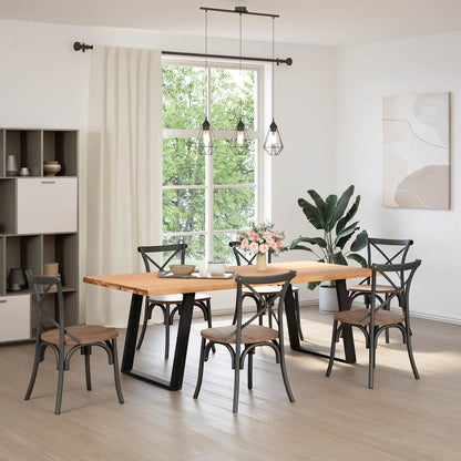 Eettafel met natuurlijke rand 220x100x74 cm massief eikenhout