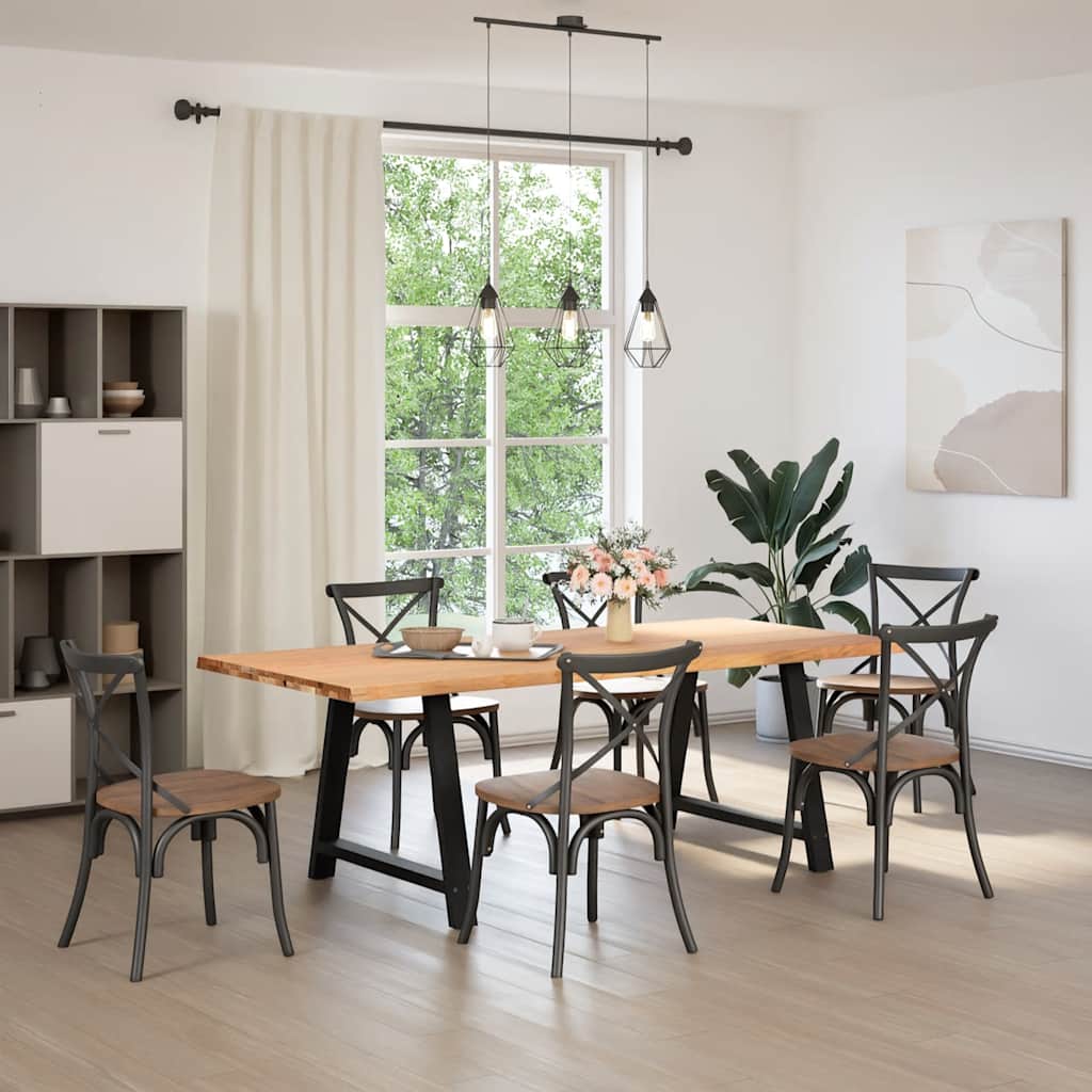 Eettafel met natuurlijke rand 220x100x74 cm massief eikenhout