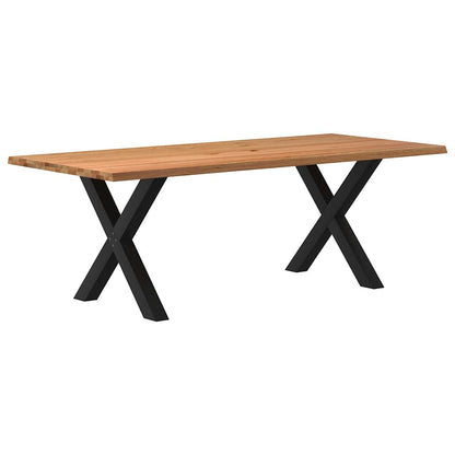 Eettafel met natuurlijke rand 220x100x74 cm massief eikenhout
