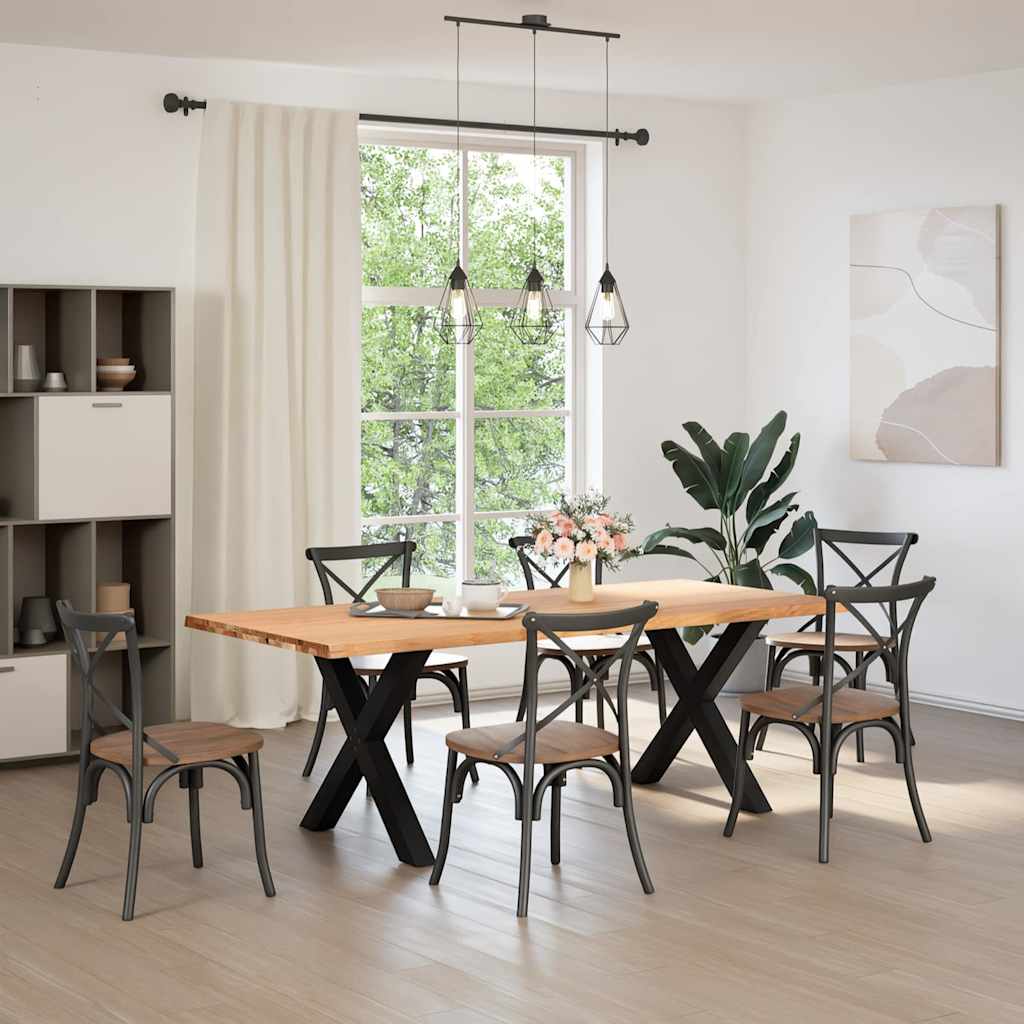 Eettafel met natuurlijke rand 220x100x74 cm massief eikenhout