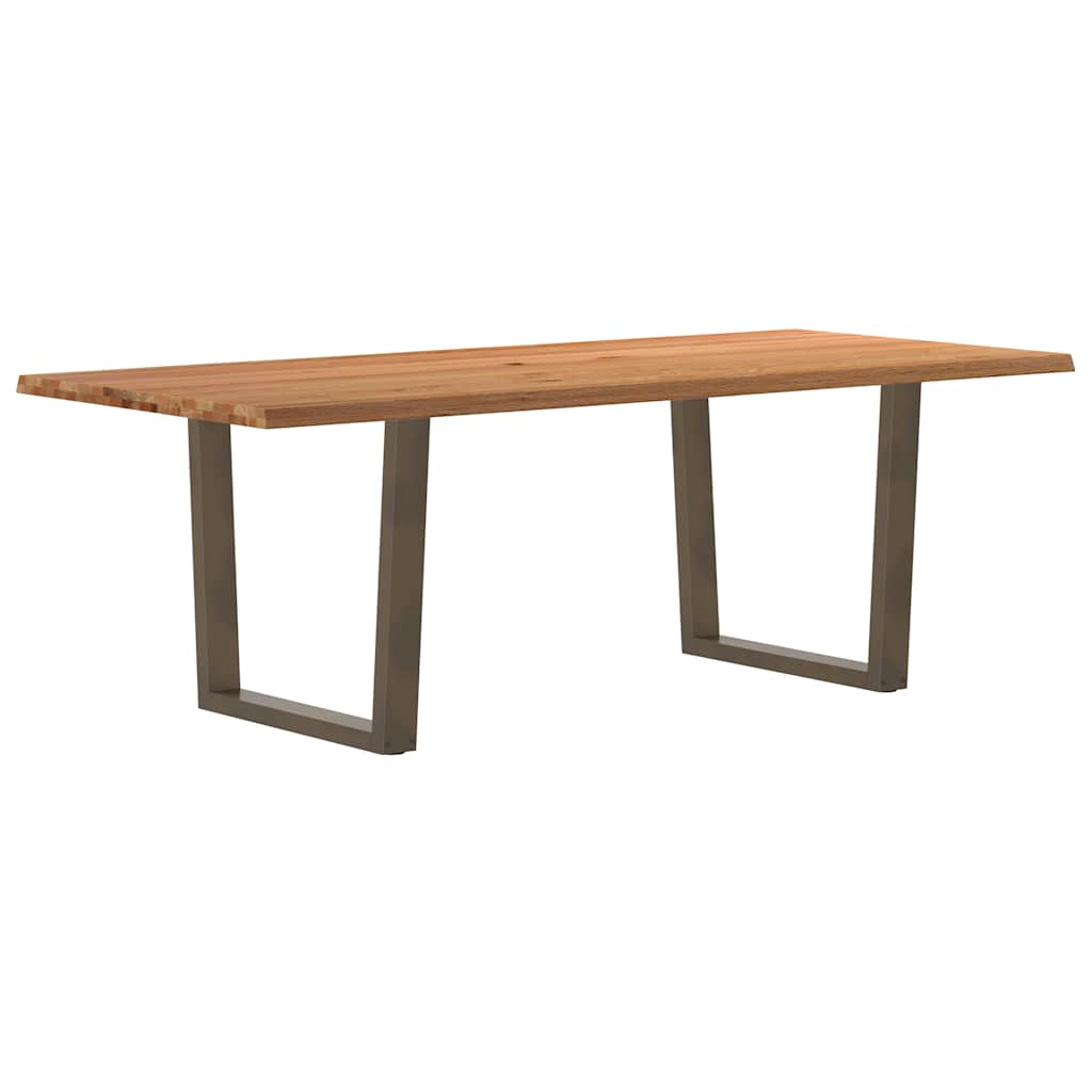 Eettafel met natuurlijke rand 220x100x74 cm massief eikenhout