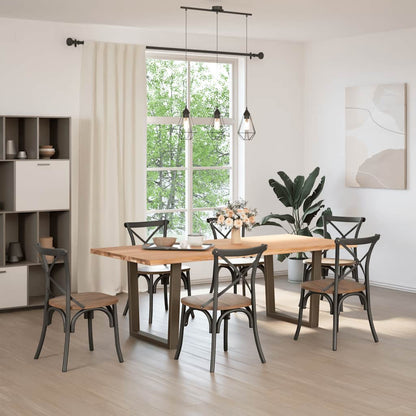 Eettafel met natuurlijke rand 220x100x74 cm massief eikenhout