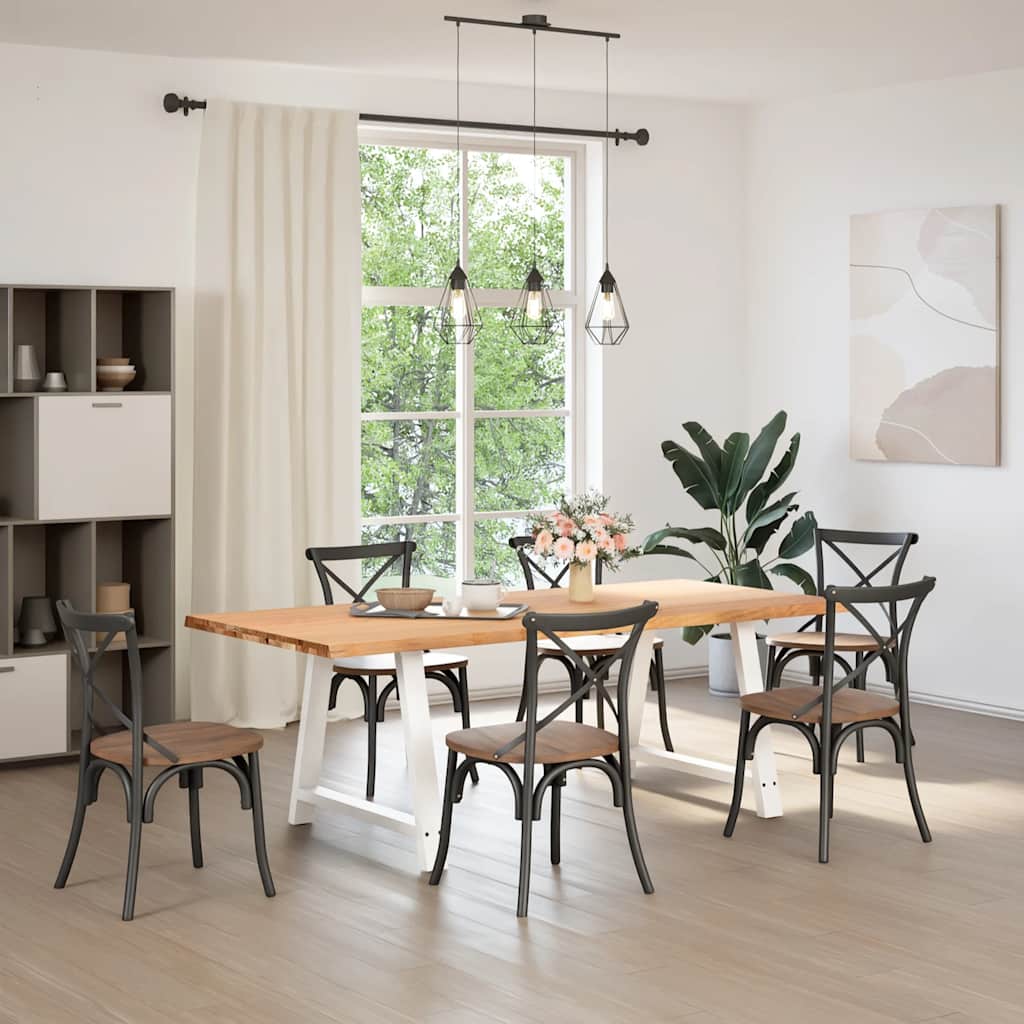Eettafel met natuurlijke rand 220x100x74 cm massief eikenhout