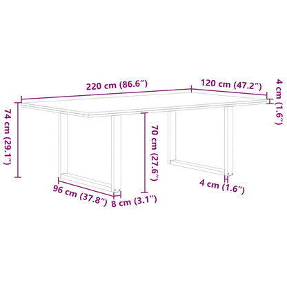 Eettafel rechthoekig 220x120x74 cm massief eikenhout lichtbruin