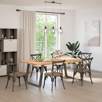 Eettafel met natuurlijke rand 220x120x74 cm massief eikenhout