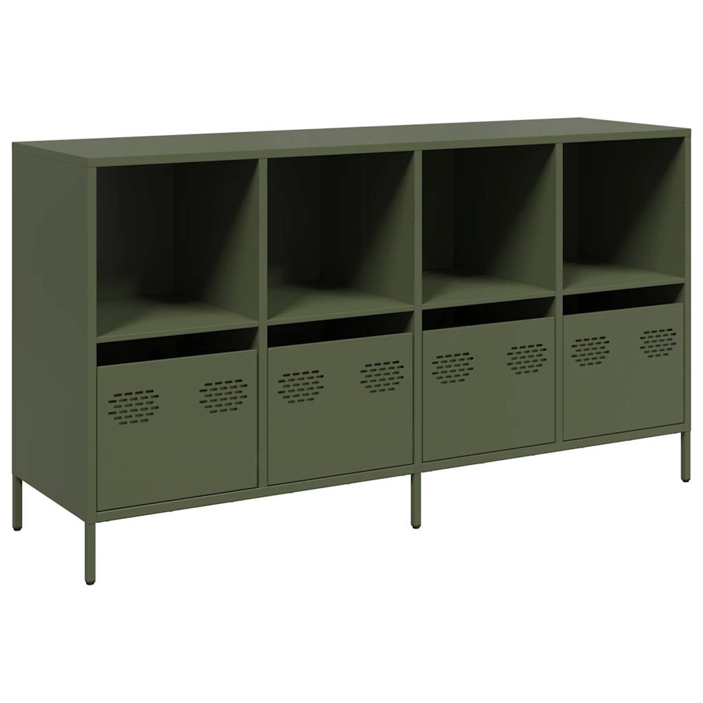 Dressoir 135x39x73,5 cm koudgewalst staal olijfgroen
