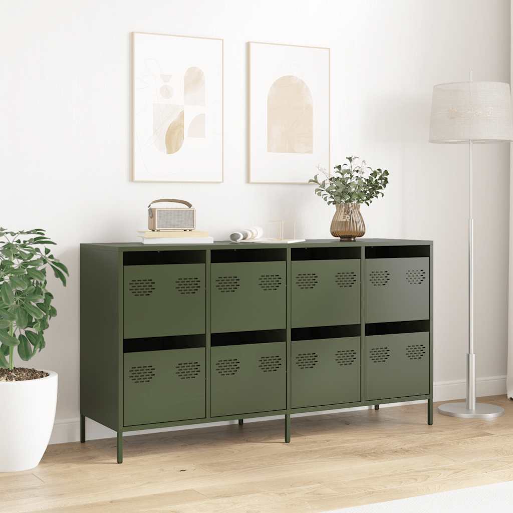 Dressoir 135x39x73,5 cm koudgewalst staal olijfgroen