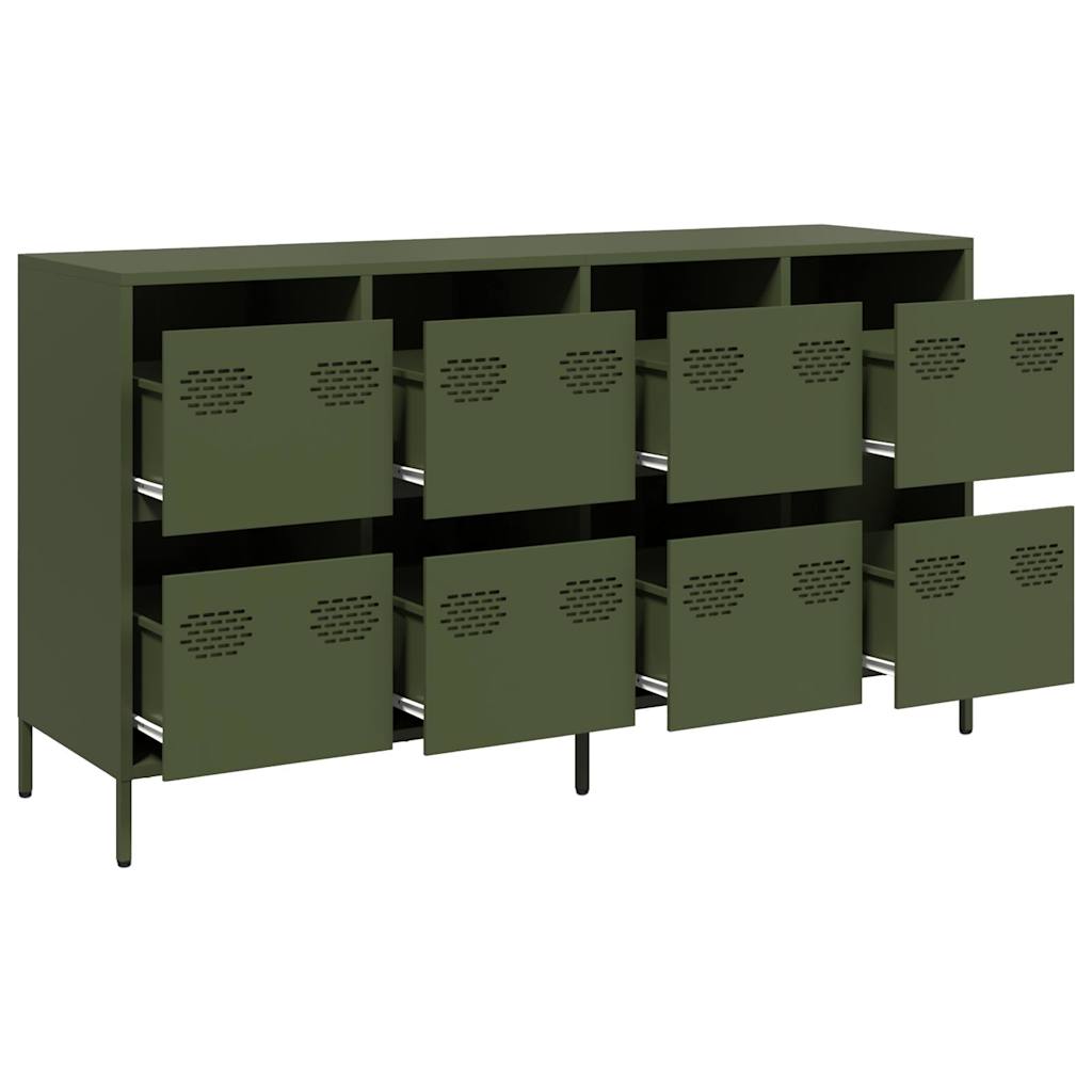 Dressoir 135x39x73,5 cm koudgewalst staal olijfgroen
