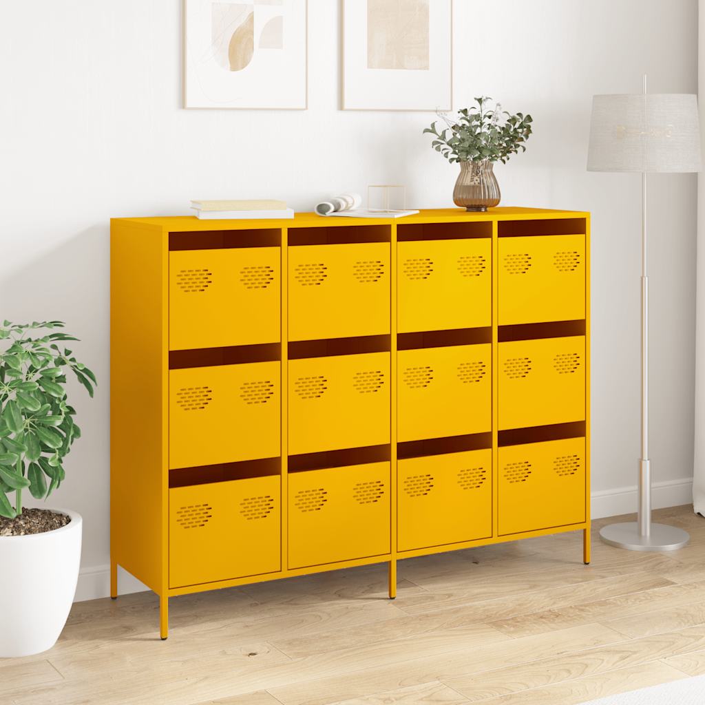 Dressoir 135x39x103,5 cm koudgewalst staal mosterdgeel