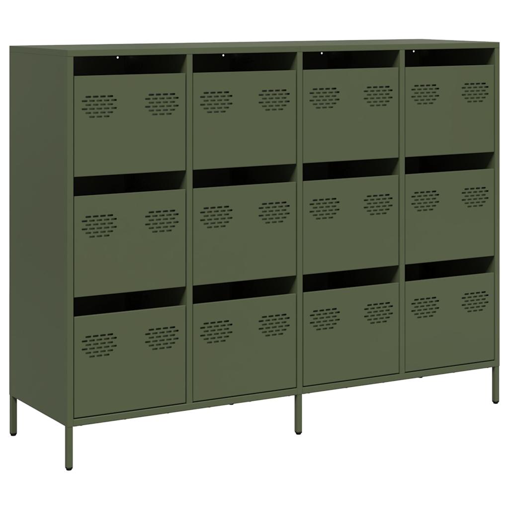 Dressoir 135x39x103,5 cm koudgewalst staal olijfgroen