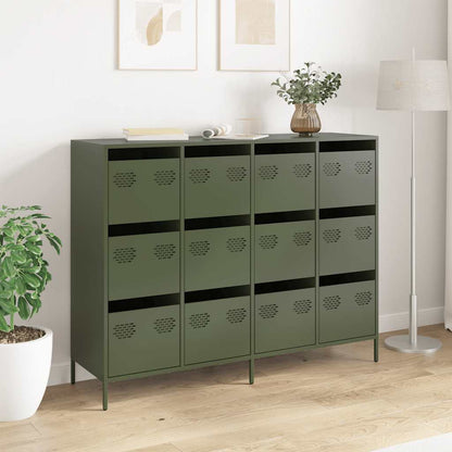 Dressoir 135x39x103,5 cm koudgewalst staal olijfgroen