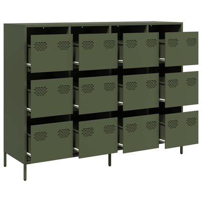 Dressoir 135x39x103,5 cm koudgewalst staal olijfgroen