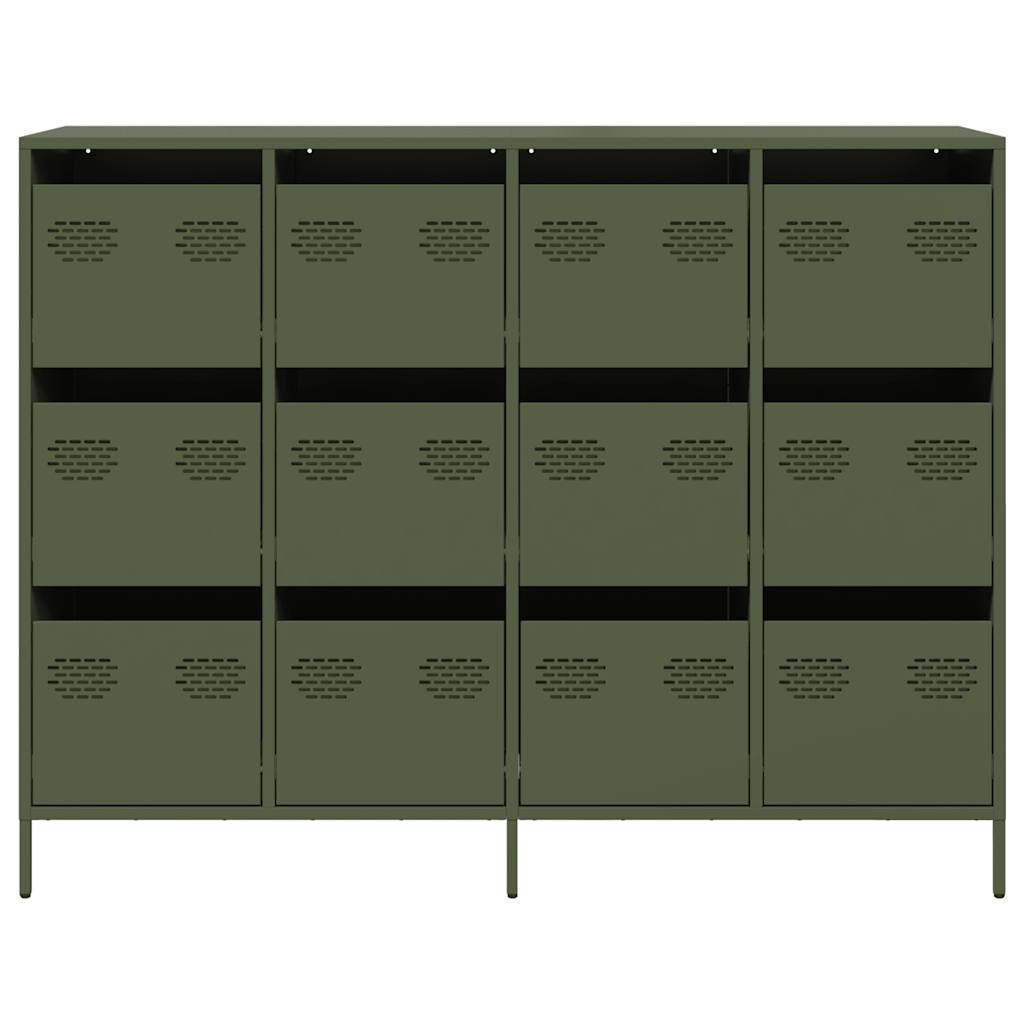 Dressoir 135x39x103,5 cm koudgewalst staal olijfgroen