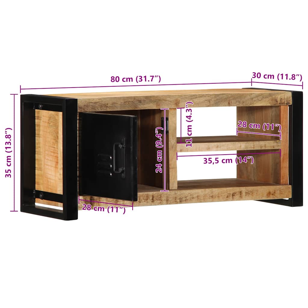 Tv-meubel 80x30x35 cm massief ruw mangohout