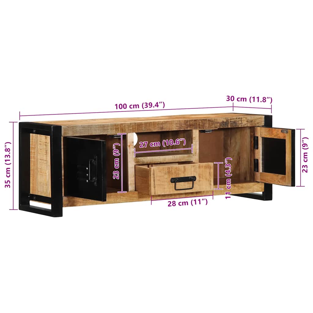 Tv-meubel 100x30x35 cm massief ruw mangohout