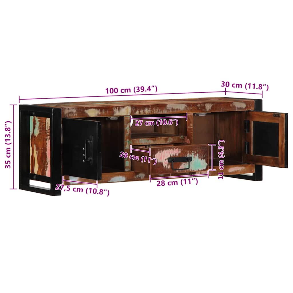 Tv-meubel 100x30x35 cm massief gerecycled hout