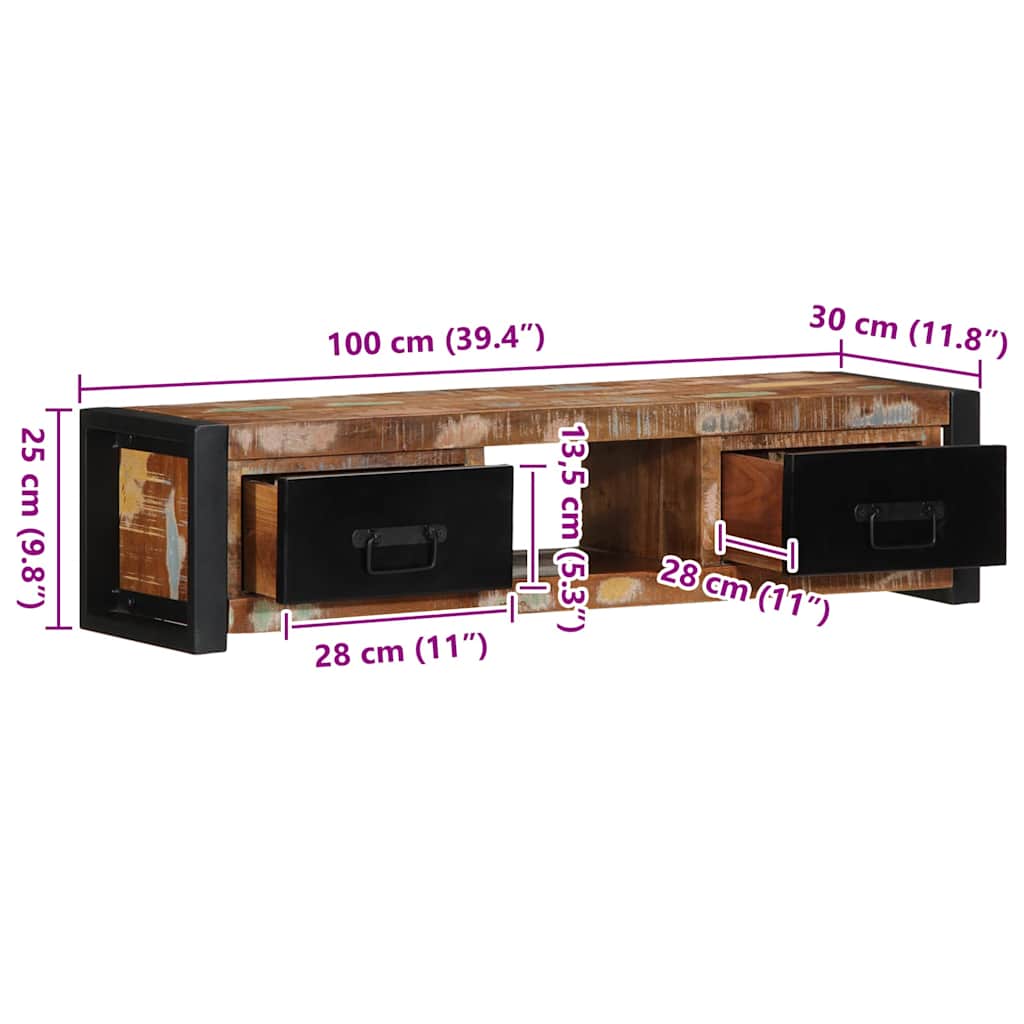 Tv-meubel 100x30x25 cm massief gerecycled hout