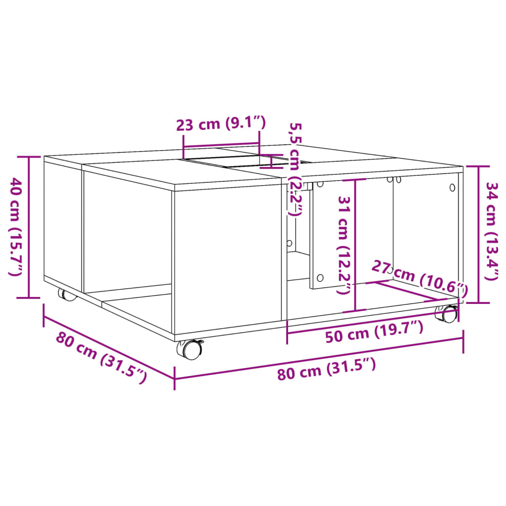 Salontafel 80x80x40 cm bewerkt hout wit