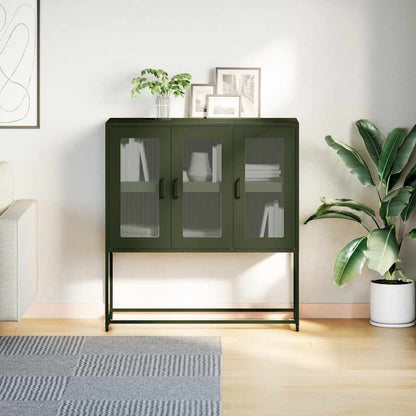 Dressoir 100,5x39x107 cm koudgewalst staal olijfgroen