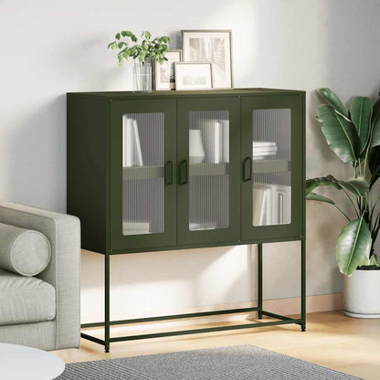 Dressoir 100,5x39x107 cm koudgewalst staal olijfgroen