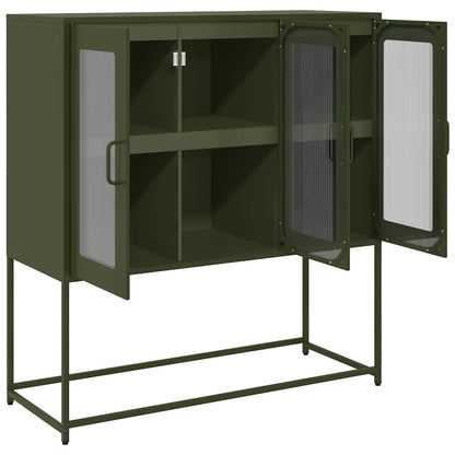 Dressoir 100,5x39x107 cm koudgewalst staal olijfgroen