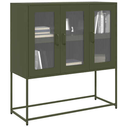 Dressoir 100,5x39x107 cm koudgewalst staal olijfgroen