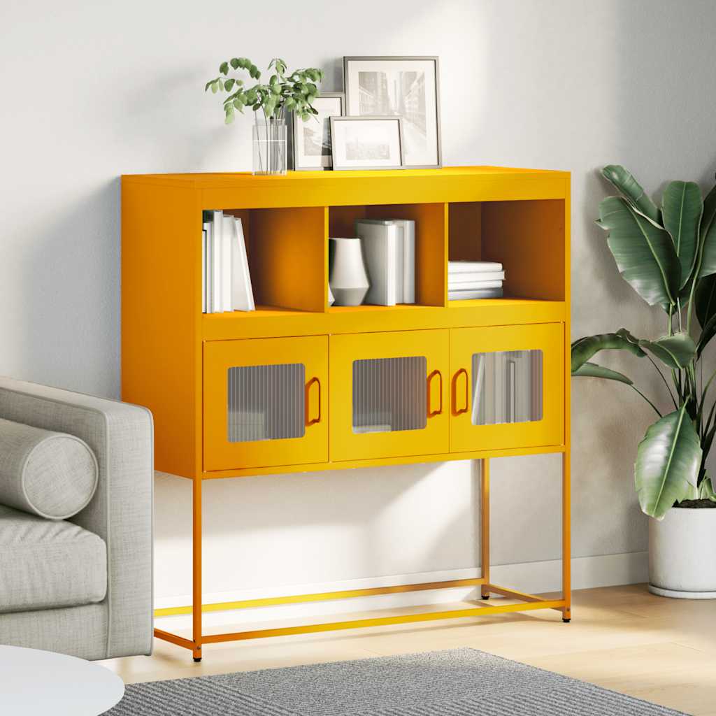 Dressoir 100,5x39x107 cm koudgewalst staal mosterdgeel