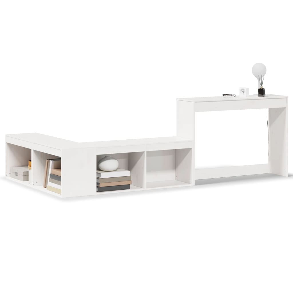 Nachtkastje met bureau 222x122x75 cm massief grenenhout wit