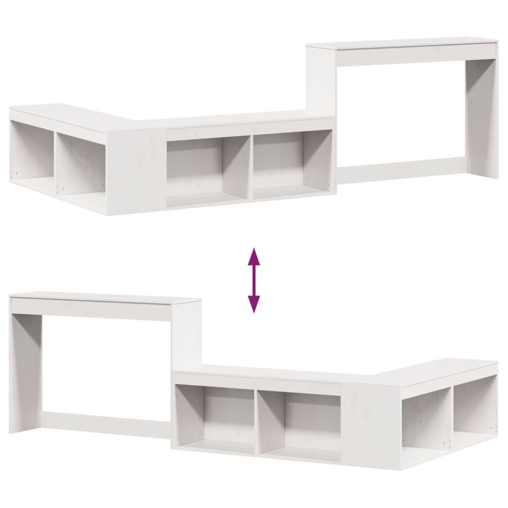 Nachtkastje met bureau 222x122x75 cm massief grenenhout wit