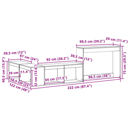Nachtkastje met bureau 222x122x75 cm massief grenenhout wit