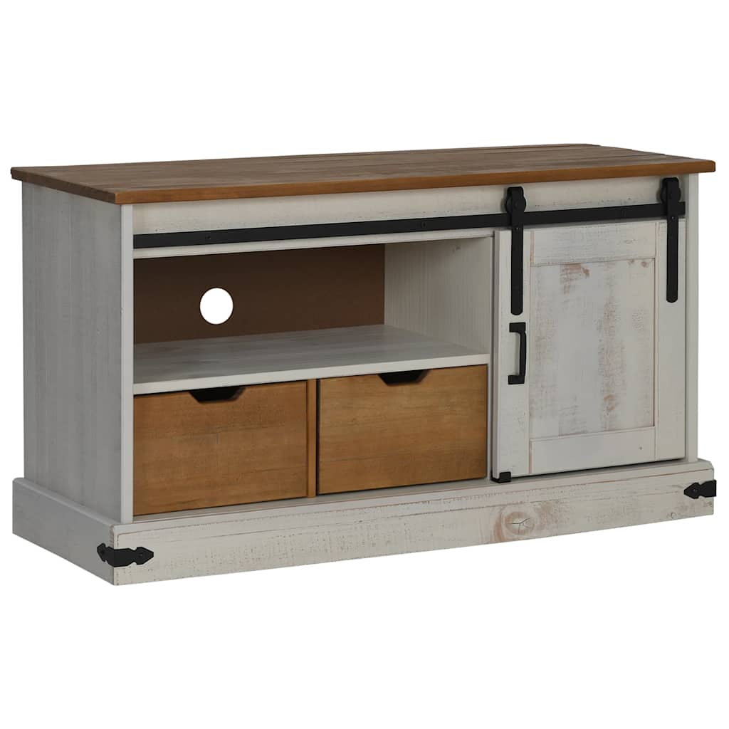 Tv-meubel HALDEN met schuifdeur wit 110x40x60 cm massief hout