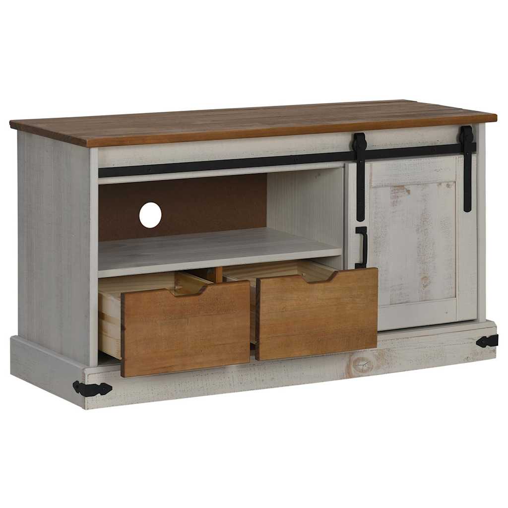 Tv-meubel HALDEN met schuifdeur wit 110x40x60 cm massief hout