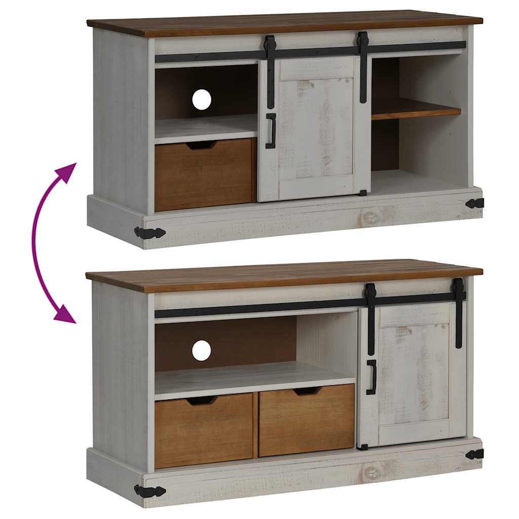 Tv-meubel HALDEN met schuifdeur wit 110x40x60 cm massief hout