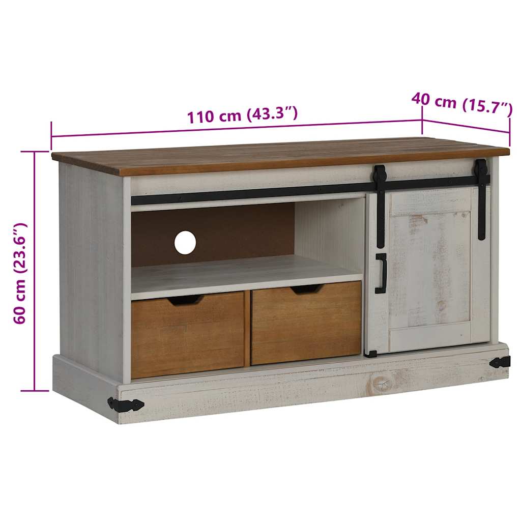 Tv-meubel HALDEN met schuifdeur wit 110x40x60 cm massief hout