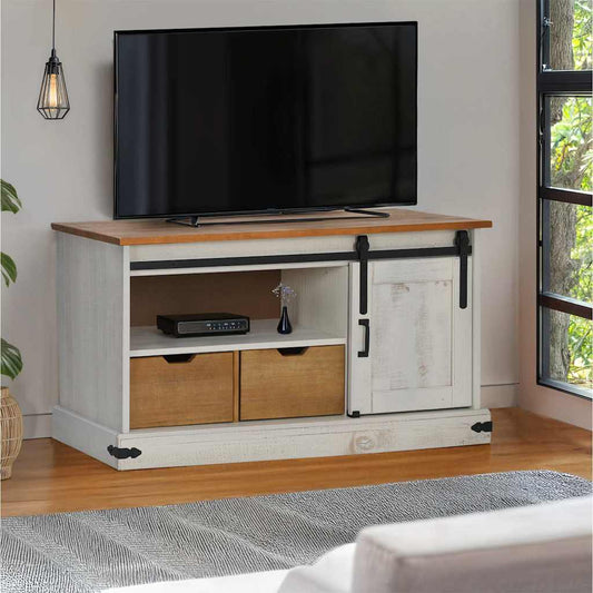 Tv-meubel HALDEN met schuifdeur wit 110x40x60 cm massief hout
