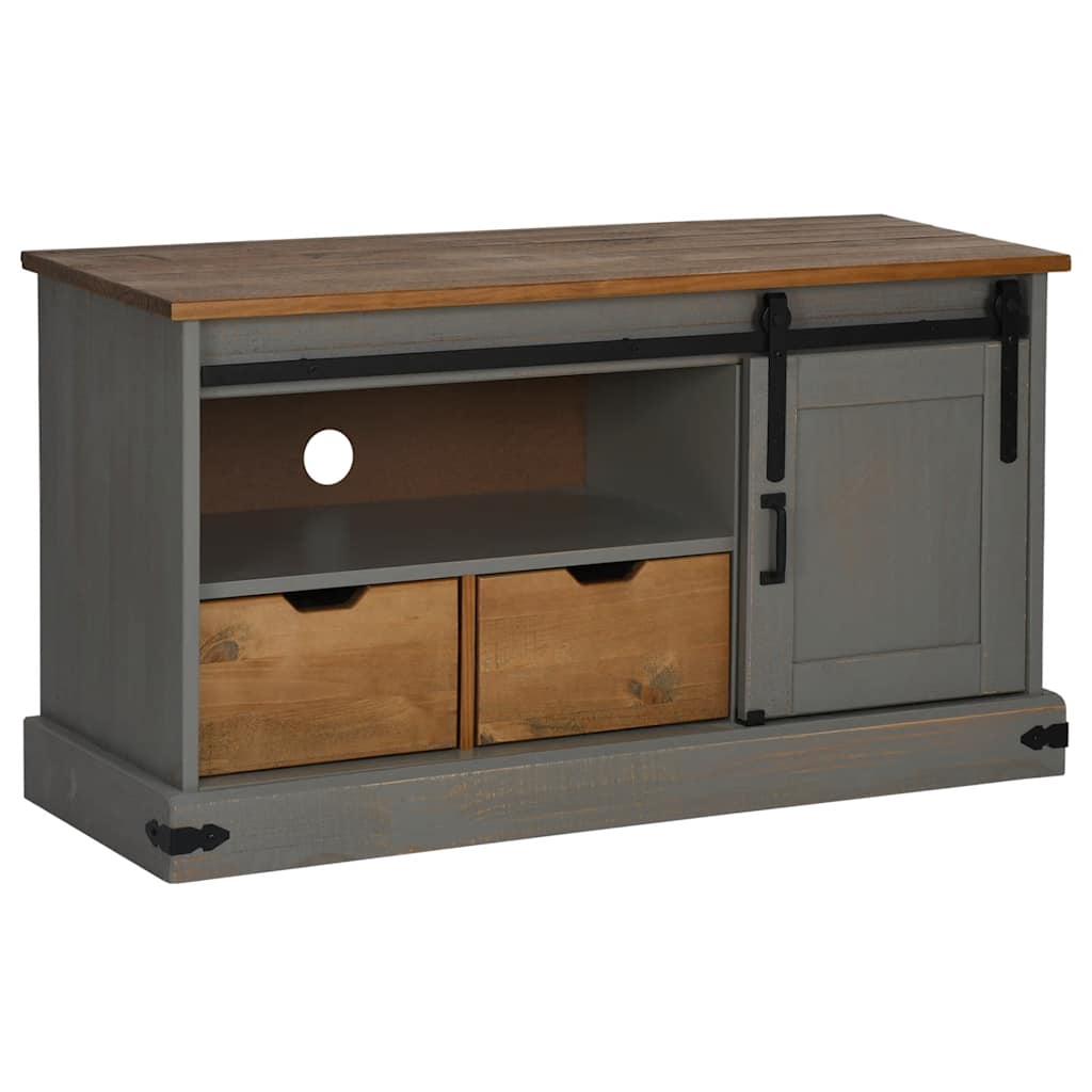 Tv-meubel HALDEN met schuifdeur grijs 110x40x60 cm massief hout