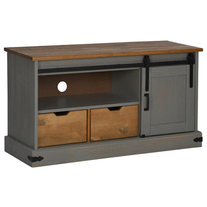 Tv-meubel HALDEN met schuifdeur grijs 110x40x60 cm massief hout