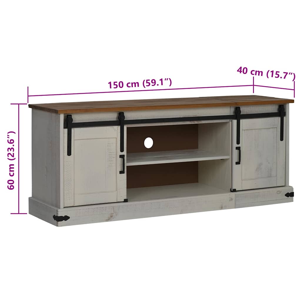 Tv-meubel HALDEN 2 schuifdeuren 150x40x60 cm massief hout wit