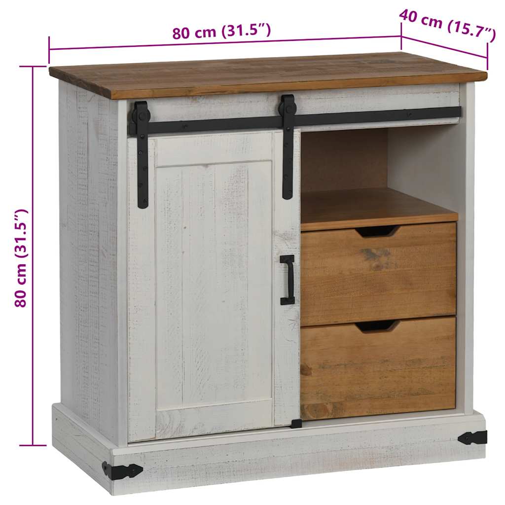 Dressoir HALDEN met schuifdeur 80x40x80 cm massief hout wit