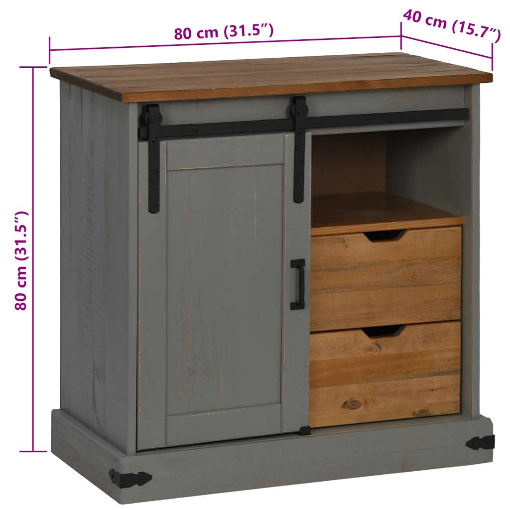 Dressoir HALDEN met schuifdeur 80x40x80 cm massief hout grijs