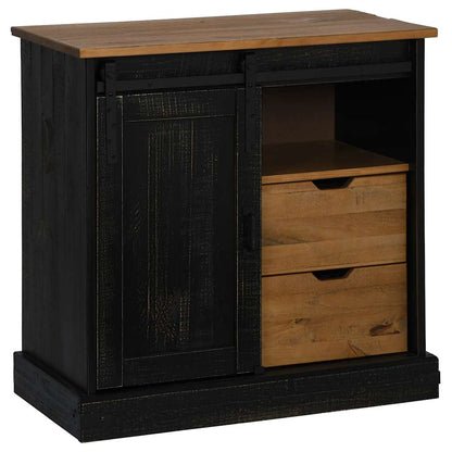 Dressoir HALDEN schuifdeur zwart 80x40x80 cm massief hout grijs