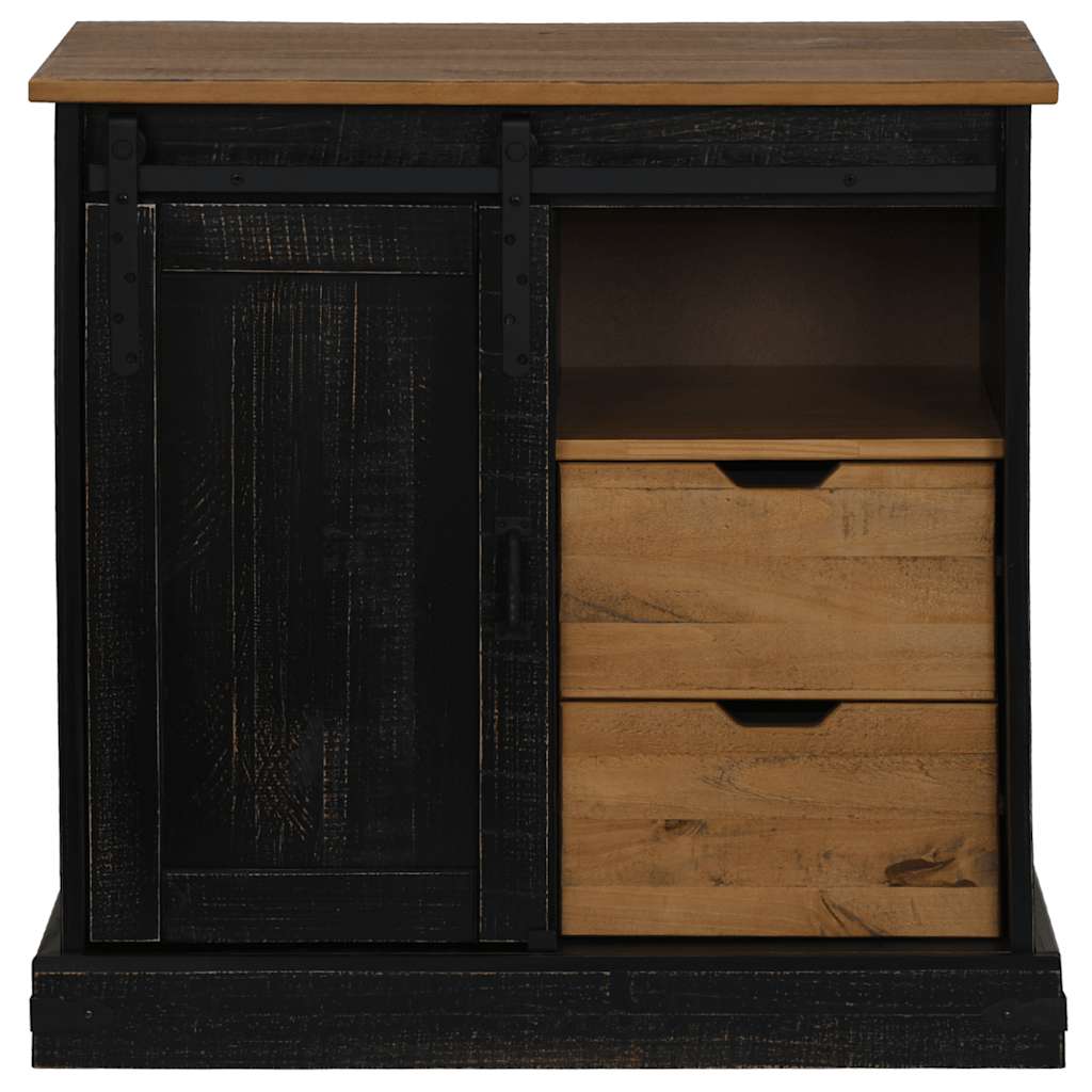 Dressoir HALDEN schuifdeur zwart 80x40x80 cm massief hout grijs